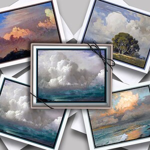 Cartes de correspondance nuages/ paysages de nuage/ image vintage/ ciel/ lever du soleil/ coucher de soleil/ peintures/ lot de 8 avec enveloppes/ blanc