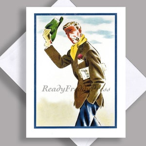 SALE Karte/ Vintage Bild / Gentleman/ Hut anziehend/ Stilvoll/ Papier unterm Arm/ Pfeife/ Schal/ Charmant/ Karte mit Umschlag