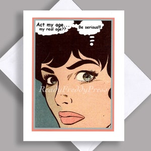 VENTE carte pour notes unique / belle fille / carte d'anniversaire / bande dessinée vintage des années 1960 / gros plan / humoristique / carte unique avec enveloppe