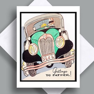 Notitiekaart Vaderdag / Vintage afbeelding / vader / echtgenoot / ouder / / vader / zoon / oude auto / groeten / leuk / nostalgisch /