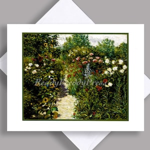 VENDA Cartão de Nota Único/ Imagem Vintage 1891/ Lindo Jardim/ Jardim do Artista/ Jardim de Monet em Giveny/ Flores/ Cartão de Nota com Envelope
