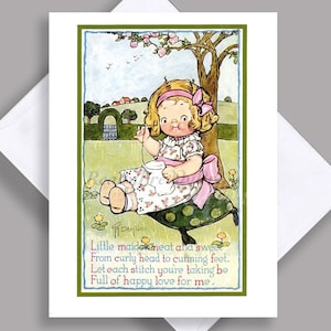 VENTE carte pour lettres unique / Illustration vintage / Petite fille / Couture / Raccommodage / Dolly Dingle / Sweet Poem / Carte unique avec enveloppe