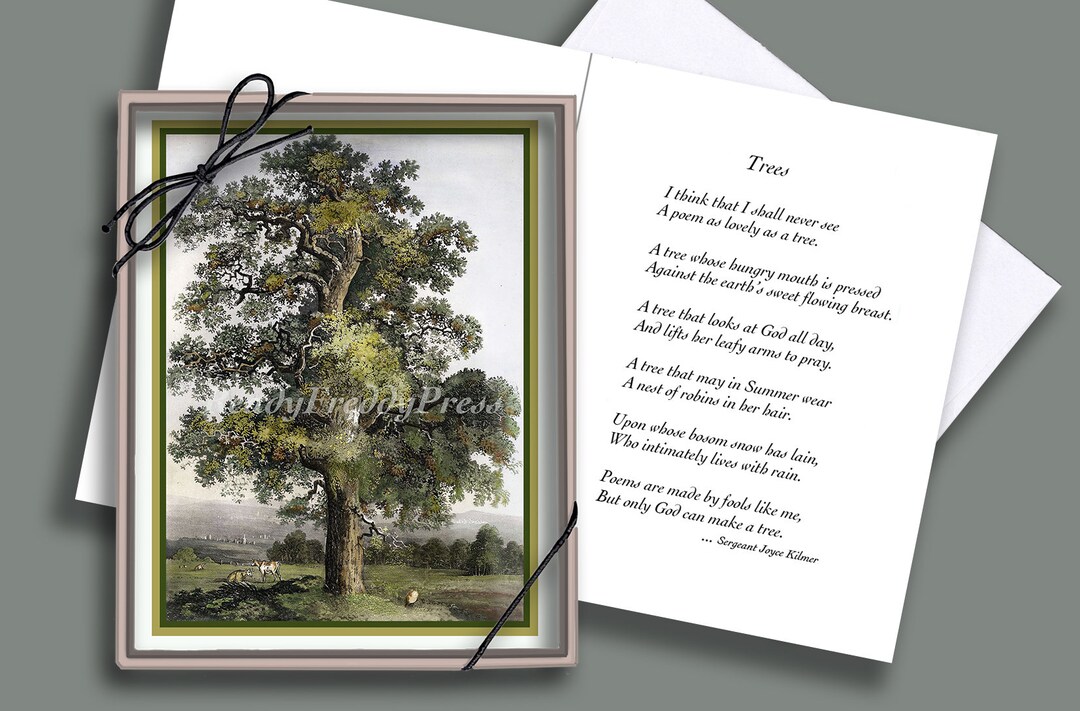 Tree Poem by Joyce Kilmer Notecard /vintage Image & Poem/ Nature/ Trees/ Poetry/ Beauty/boxed