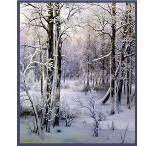 Notitiekaarten Vintage afbeelding ~ vakantie ~ kerst ~ winter ~ sneeuwlandschap ~ bos ~ blauwe sneeuw ~ avondlicht ~ doos met 8 kaarten met enveloppen