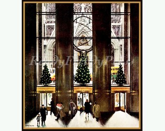 Notecards Christnas Holiday Vintage Image/ John Falter/ NYC/Rockefeller Center/ St. Patricks/ Set of 8 cards with envelopes