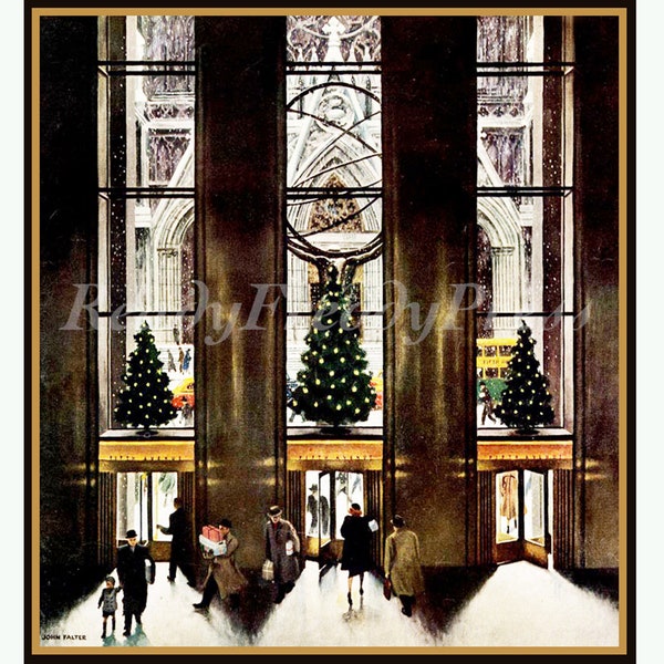 Notecards Christnas Holiday Vintage Image/ John Falter/ NYC/Rockefeller Center/ St. Patricks/ Set of 8 cards with envelopes