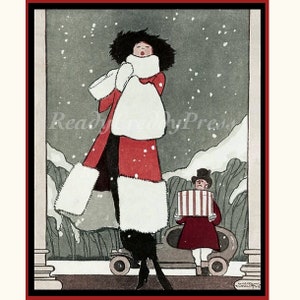 Cartões de notas Art Déco vintage ~ Imagem vintage ~ Férias ~ Natal ~ Lady Shopping ~ Snowy ~ Butler ~ Art Deco ~ Delicioso ~ ~ Caixa com 8 cartões e envelopes