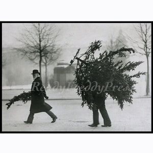 Grußkarte Weihnachten/ Vintage Bild/Zwei Gentlemen/ Zwei Bäume/ Groß & Klein/8 Grußkarten mit Umschlägen