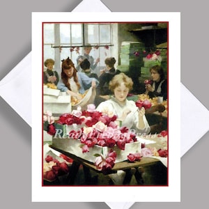 VENTE carte de correspondance unique / image vintage / roses / fleurs / tri des roses / jolie dame de la boutique florale / carte simple avec enveloppe