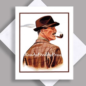 SALE Notekarte/ Vintage Bild/ Mode/ Casual Gentleman/ Fedora Hut/ Herren-Katalog/ Rauchen eine Pfeife/ Notekarte mit Umschlag