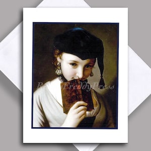 VENTE carte pour lettres unique/image vintage/XVIIIe siècle/belle jeune femme/Coquette/lecture/Amoureux des livres/Carte unique avec enveloppe