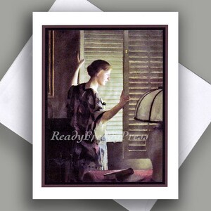 OFERTA Tarjeta de nota individual / Imagen vintage de los años 1920 / Dama en la ventana / Kimono / Sol en su rostro / Tierna / Sentimental / Tarjeta de nota con sobre