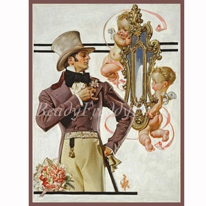 Vintage Valentine Gentleman & Cupids / Liebe / Romantik / Werbung / Verlobung / Boxed 8er-Set mit Umschlägen