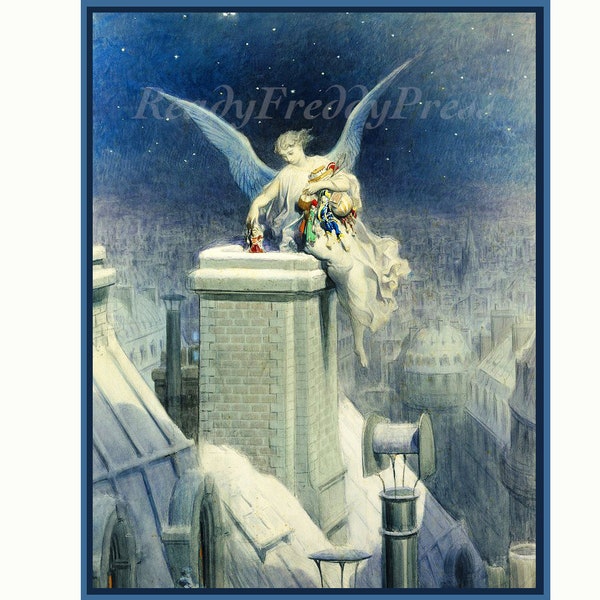 Notecards Christmas/ Holiday/ Christmas Angel/ Vintage  Notecard/ Angel on the Rooftop/ Magical/ 19th century/ Boxed Set of 8 with Envelopes