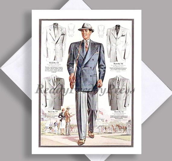 SALE Single Notecard/ Vintage Image/ Men's Fashion/ Jackets/ Catalogue/ At the Races/ Stylish/ Notecard with Envelope