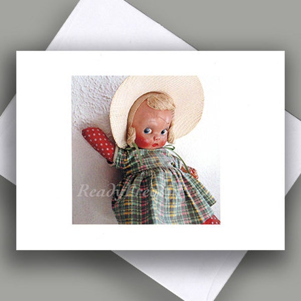 SALE Single Notecard/ Vintage Baby Doll /Still Life/Art Photo/ Big Blue Eyes/ Toy/  Adorable/ Sweet/ Precious/Single Card with Envelope