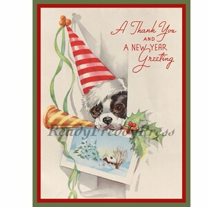 Danke Karte / Weihnachten/ Neujahr/ Vintage Bild/ Hündchen / Charming / Boxed Set von 8 mit Umschlägen / Blanko