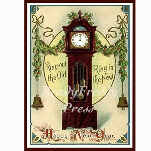 Tarjetas de notas victorianas vintage/ Imagen vintage/ Año nuevo /Reloj de abuelo/ Suena lo viejo, Suena lo nuevo/8 tarjetas y sobres