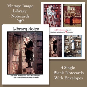 Imagens da biblioteca/ Leitura/ Livros/ Bibliotecas/ 4 cartões individuais com envelopes/ 4 artistas diferentes/ Elegância/ Em branco