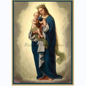 Christmas Card/ Religious/Vintage Image/ Madonna & Child/ Standing in the Clouds/ Heavenly/ Boxed Set of 8 Card with Envelopes