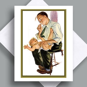 Carte pour la fête des pères/image vintage/papa//mari/famille/générations/amour/parent/bébé qui change/nouveau père