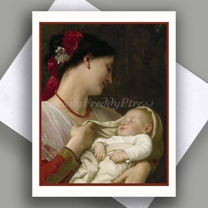 Carte de correspondance unique/ Image vintage 1869/ Fête des Mères/ Mère et bébé/ Tendre/ Doux/ Nouveau bébé/ Faire-part/ Félicitations/ Blanc à l'intérieur