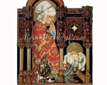 Grußkarten/Weihnachtskarte/ Religiöses/ Vintage Bild (1928)/ Madonna & Kind/ Art Deco/ Reverant/ Boxed Set mit 8 Karten und Umschlägen