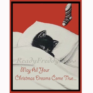 Vintage Weihnachtskarten mit Kitty/ schwarze Katze/ Träumen/ Versteckt und Charmant