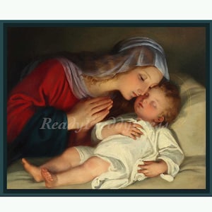 Cartes de correspondance religieuses vintage ~ Image vintage ~ Peintre suisse : Von Deschwanden ~ Christchild endormi ~ Vierge à l'enfant ~ 8 cartes et enveloppes