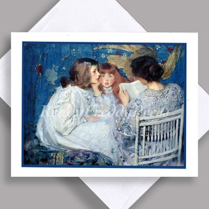 VENDA Cartão de Nota Único/ Leitura/ Mãe lendo para suas Meninas/ Dia das Mães/ Vitoriano/ Livros/ Pintura Vintage 1865/ Cartão Único com Envelope