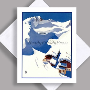 Carte de correspondance unique en vente/ Image vintage/Art déco/Pistes de ski/ Poster/ Allemagne/ Chalet de ski/ Montagnes/hiver/ Carte de correspondance avec enveloppe