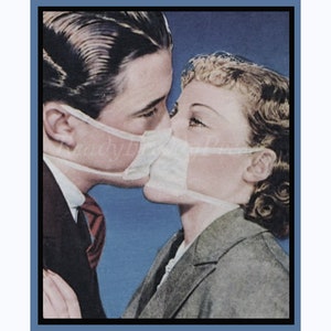 Valentinstag Karten / Grußkarte / Pandemie / Maske Küsse / Vintage Bild / Romanze / Boxset von 8 mit Umschlägen