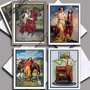 Jodphurs Equestrian Notecards/ Vintage Images/ Horses/ Women/ Riding Attire/ 1920s-1940s/Boxed Set of 8 with Envelopes/ Blank