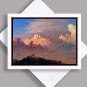 VENTE carte pour correspondance unique nuages/ paysages de nuages/ image vintage/ ciel/ église Frederick/vallée de l'Hudson/ coucher de soleil/ Olana/ carte unique avec enveloppe