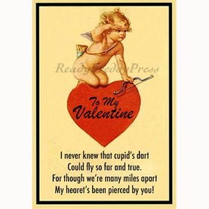 Carte de correspondance pour la Saint-Valentin/ Art déco Saint-Valentin/ Cœur/ image vintage/ Cupidon/ Be My Valentine/Charme/ Ludique/Carte simple avec enveloppe/ Vierge