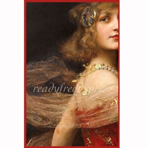 Vintage Weihnachtskarte (Reproduktion) Schöne Frau im festlichen Rahmen / Set aus 8 Grußkarten und Umschlägen