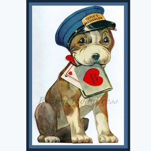 Valentinstag Grußkarten/ Vintage Bild/ Post Hund/ Welpe/ Lieferung der Liebe/ Einzelkarte mit Umschlag