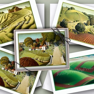 Cartes Grant Wood/ Cartes d'artistes/ Images vintage/ Paysages d'Amérique centrale/ Début du XXe siècle/ 8 cartes et enveloppes
