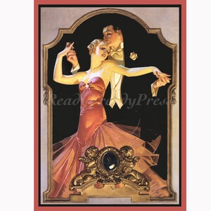 Imagen vintage art déco de San Valentín, pareja bailando, amor, romance, amor Leyendecker, juego de tarjetas en blanco con sobres