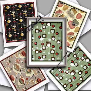Notizkarten Mid Century Modern Design/ Vintage Bilder/ Abstrakt/ Stoff/ Textilien/ Post WarII/ Grafik/ 8 Karten und Umschläge
