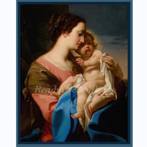 Kerstkaart/ Religieus/Vintage afbeelding/ Madonna en kind/ Teder// Set van 8 kaarten in doos met enveloppen