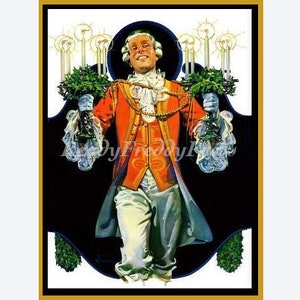 Notitiekaarten Kerstmis/ Feestdagen/ Vintage afbeelding/ Footman/ Butler/ Gay/ Cheer/ Kostuum/Blanco/ Doos van 8 met enveloppen