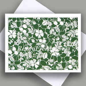 VENDA Cartão de visita único/ Design gráfico/ Tecido vintage/ Dogwood e cerejas/ Estilizado/ Gráfico/ "Cerejas verdes"/ Cartão único com envelope