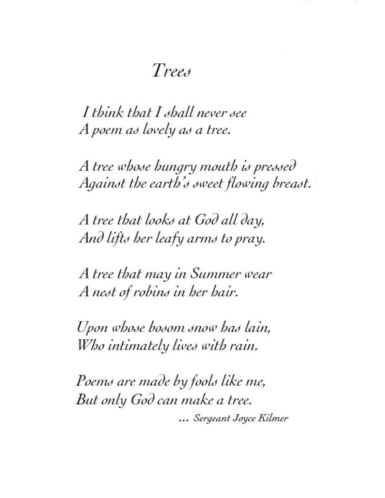Tree Poem by Joyce Kilmer Notecard /vintage Image & Poem/ Etsy