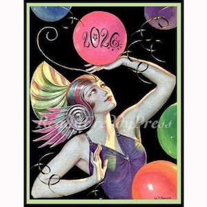 Notecards /Holiday/New Years/Celebration/ Art Deco 1930 / 2024/ Artist: WT Benda/ Vintage Image /Boxed Set of 8 with envelopes