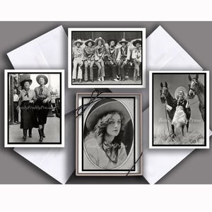 Cartes de cow-girl/ images vintage/ mode/ femmes/ western/ légendaire/ noir et blanc/ lot de 8 avec enveloppes/ blanc