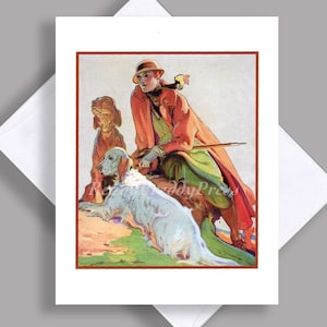 SALDI Biglietto singolo/ Immagine vintage 1933/ Autunno/ Moda/ Art Deco/ Cani/ Samuel Nelso Abbott/ Biglietto con busta