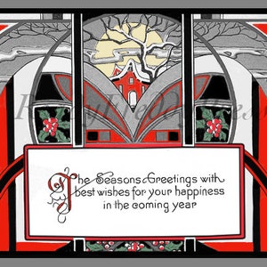 Notecards Art Deco/ Graphic/ Christmas/ Vintage Image/Red, Gray,Black/ Holiday/Boxed Set of 8 Notecards & Envelopess