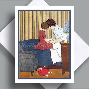 Cartão postal único/ Imagem vintage - 1911/ Dia das Mães/ Mãe e filha/ Terno/ Íntimo/ Conversando/ De coração para coração/ Em branco por dentro