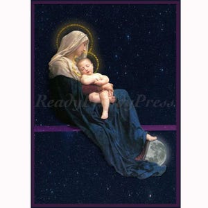 Notitiekaarten Kerstkaart/ Religieus/Vintage Afbeelding/ Madonna en kind/ Aarde en lucht/Mystiek/ Set van 8 kaarten en enveloppen in doos